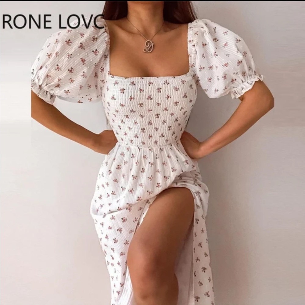 Floral split hem midi dress